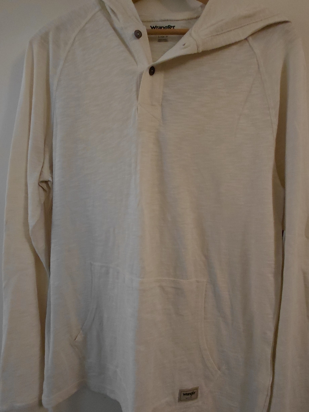 Wrangler Men’s Cream Henley Hooded Long-Sleeve Shirt Ecru